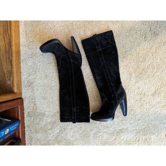 MICHAEL kors lucille stiletto tall black suede slouch boots sz 7 euc - Picture 2 of 7